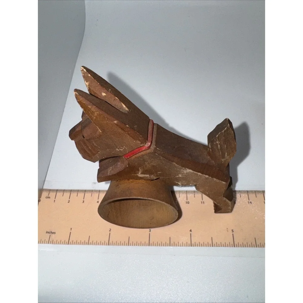 Vintage Pair Of Carved Wooden Scottie Dog Napkin Rings - Made In‎ Germany